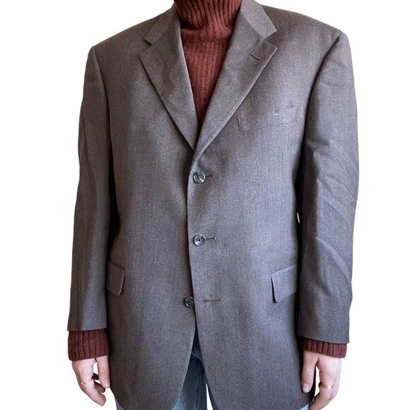 Vintage 80s Burberry Unisex Brown 100% Wool Oversized Sport Coat Blazer Sz 41S - Picture 8 of 10